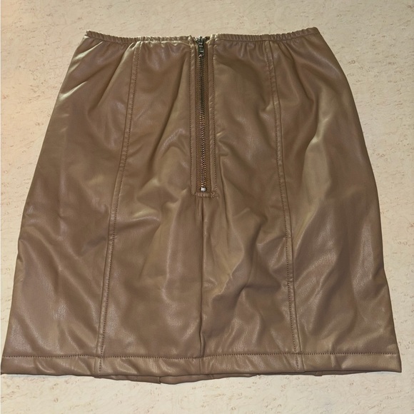 Faux Leather Lace-Up Mini Skirt | Taupe Corset Style w/ Olive Green Lacing - Picture 6 of 6